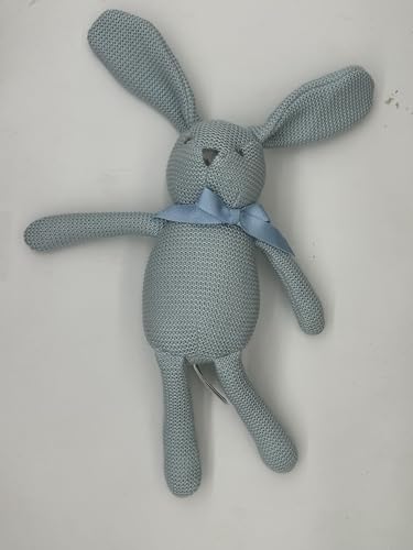 FLUFFYFUN 100% Organic Cotton Baby Toys Blue Bunny Rabbit Stuffed Animals for Newborn 7.1