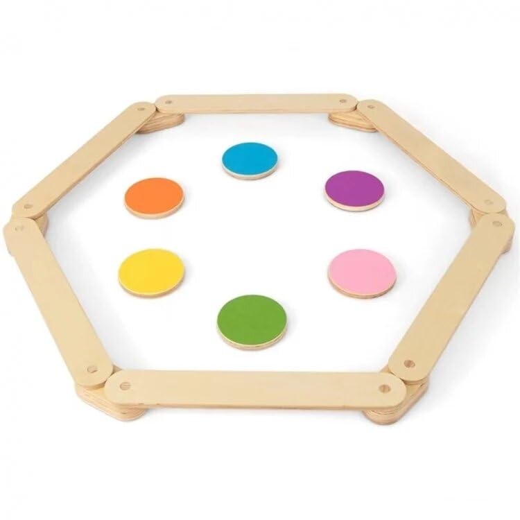 Organic Toys Montessori Wooden Balance Beam, Stepping Stones For Kids, Colourful Toddler Gymnastics Adventure Obstacle Course, B