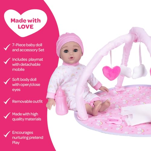 ADORA Over The Rainbow Baby Doll and Play Mat with 7 Piece Accessories Set Including Rainbow-Print Onesie, Beanie, Pacifier, Dol