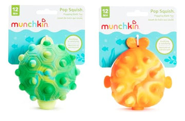 Munchkin® Pop Squish™ Bath Toy - Mold Free Sensory & Fidget Play, Turtle & Pufferfish, Small, Yellow/Green for Baby & Toddler