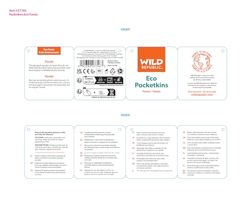 Wild Republic Pocketkins Eco Panda, Stuffed Animal, 5 Inches, Plush Toy, Made From Recycled Materials, Eco Friendly