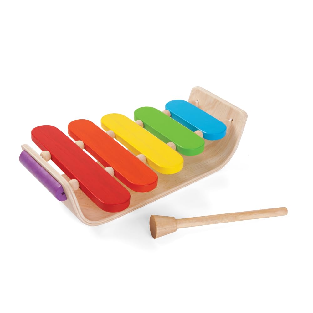 Plantoys Wooden Oval Xylophone For Toddlers | Eco-Friendly Musical Toy With 5 Colorful Keys | Develops Coordination, Auditory &