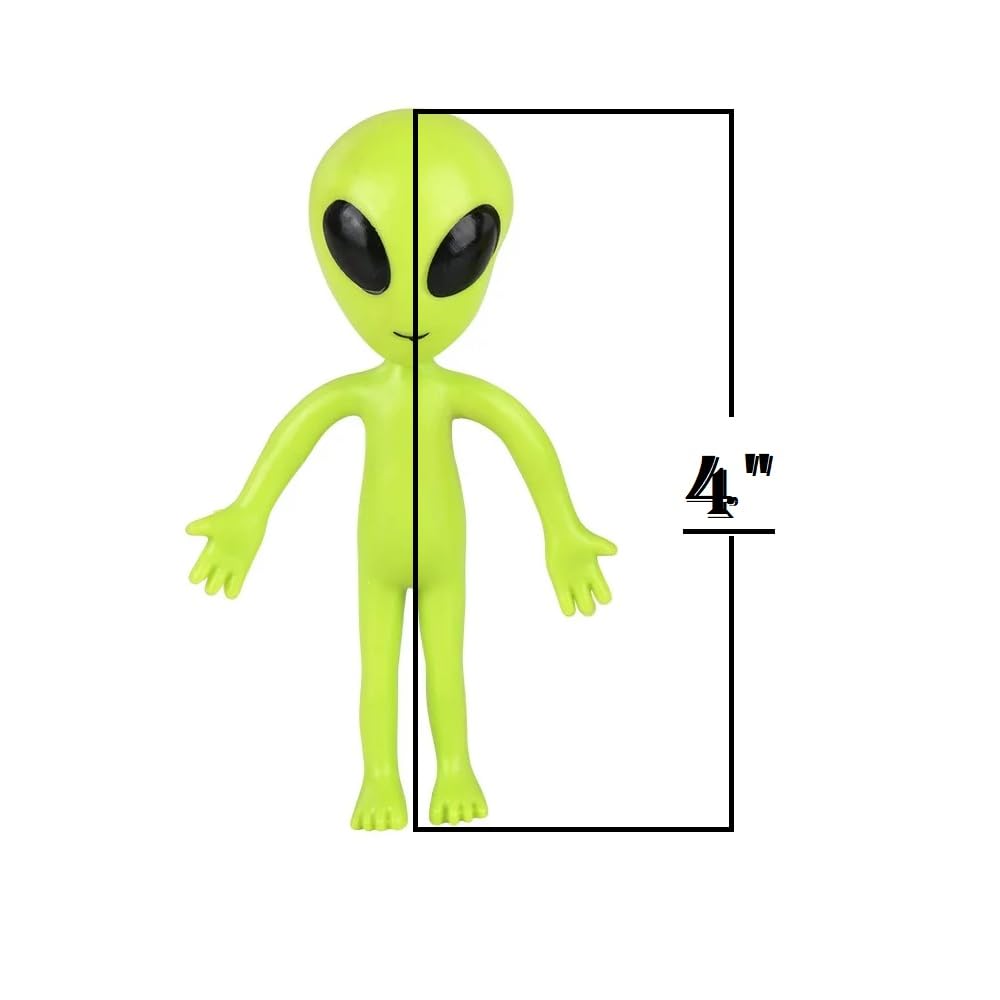 Zugar Land Bendable Rubber Neon Green Aliens - 6 Pack. (4'') Action Figures Bendable Ufo Aliens Limbs Sensory Stress Relief Fidg