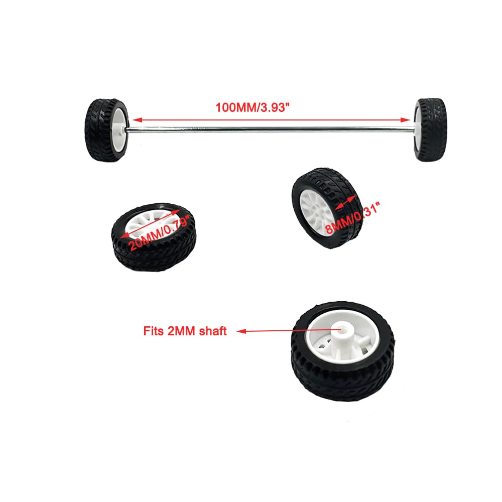 10PCS Small Toy Car Wheels 20mm Rubber Tire with 5PCS Shaft Round Axles for for DIY Model Toy RC Car Accessories (2X20MM)