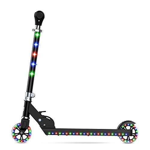 Jetson Scooters - Jupiter Kick Scooter (Black) - Collapsible Portable Kids Push Scooter - Lightweight Folding Design With High Visibility Rgb Light Up Leds On Stem, Wheels, And Deck