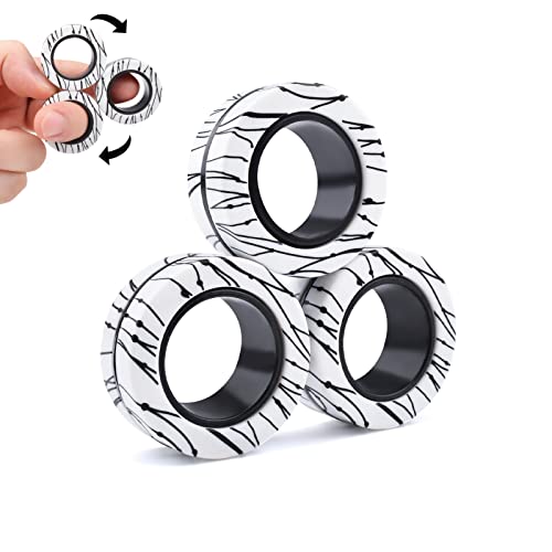 Cevioce 3Pcs White Magnetic Fidget Rings - ADHD Anxiety Relief Toys for Teens & Kids, Cool Gifts for Ages 8-11+