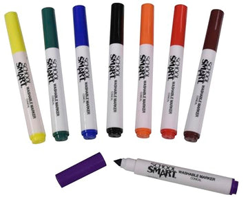 School Smart Non-Toxic Quick Dry Washable Marker Classroom Pack, Conical Tip, Assorted Colors, Pack of 200