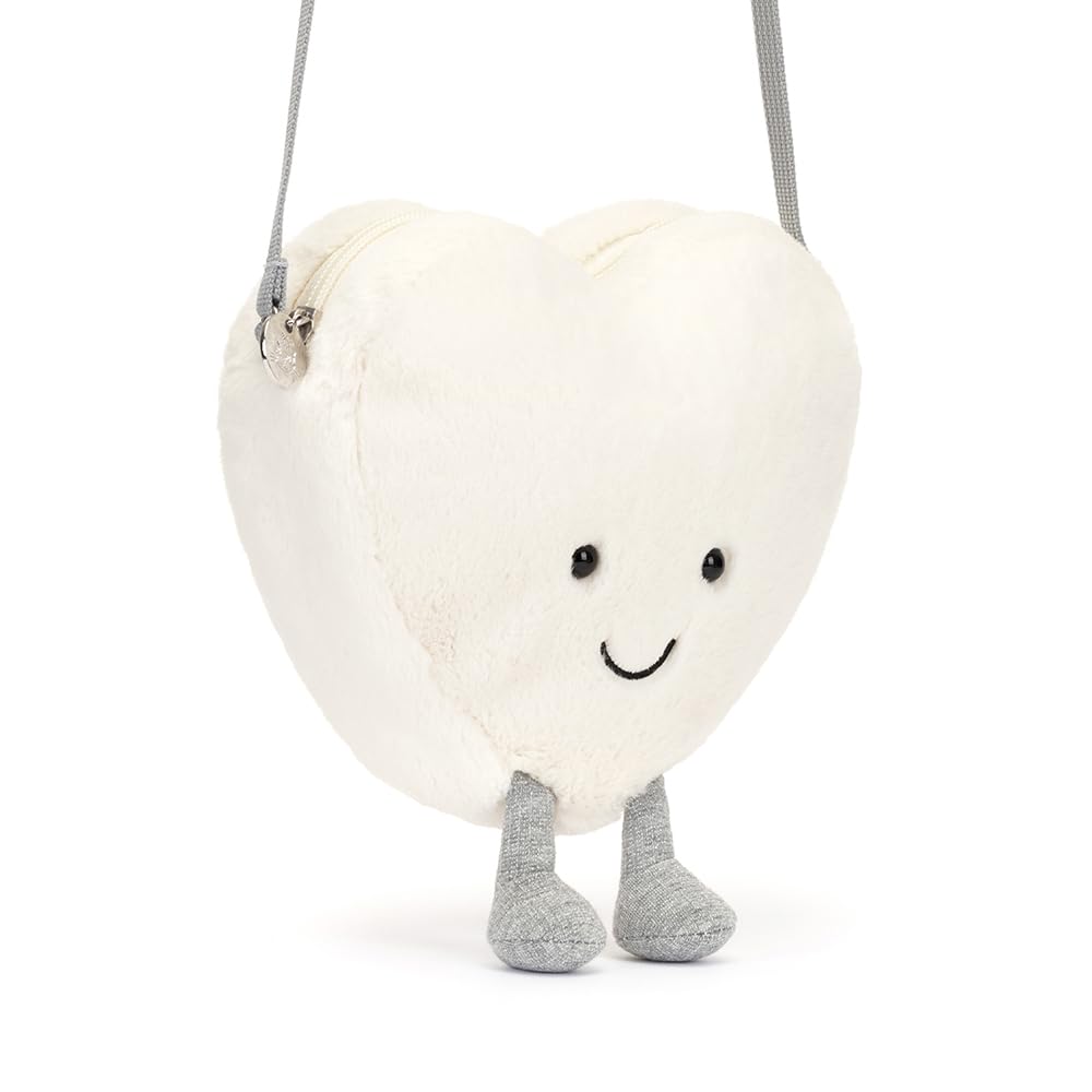 Jellycat Amuseables Cream Heart Plush Bag, 9 Inches | Crossbody & Shoulder Purse | Fun & Unique Handbag