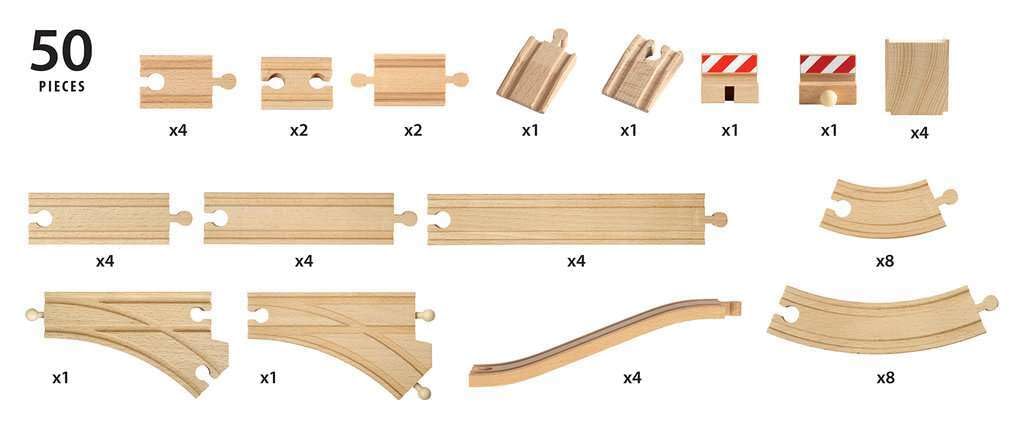 BRIO 33772 Special Track Pack - 50 Piece Set of Wooden Railway Tracks | Ideal for Creative Kids Age 3 and Up | Safety Tested | C