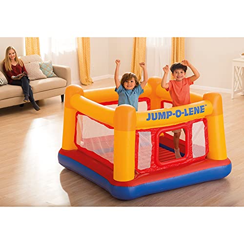 Intex Inflatable Jump-O-Lene Indoor Or Outdoor Playhouse Trampoline Bounce Castle House With Crawl-Thru Door And Net For Kids Ages 3-6
