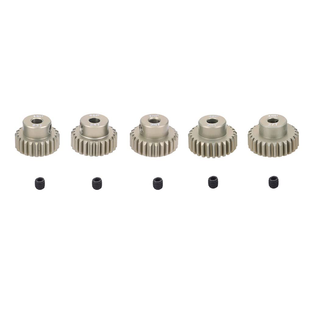 Kingval Replacement 5Pcs 48Dp 3.175Mm 23T 24T 25T 26T 27T Aluminium Pinion Motor Gear Compatible With 1/10 Rc Car Brushed Brushl