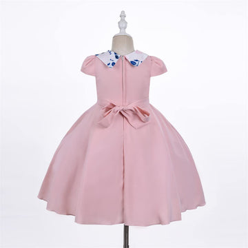 Cosplay Life Floral Dress for Girls and Young mature-themeds Fashion Flower Waistline Kids Party Festival Dress Ages 5-9 Years Old (Peach 7YRS)