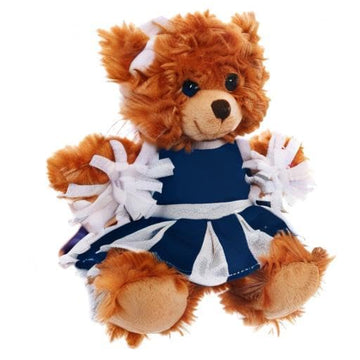 Plushland Plush Mocha Cheer Bear - 6" Navy Blue Stuffed Animal with Custom Text Outfit