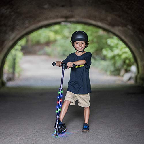 Jetson Scooters - Jupiter Kick Scooter (Black) - Collapsible Portable Kids Push Scooter - Lightweight Folding Design With High Visibility Rgb Light Up Leds On Stem, Wheels, And Deck