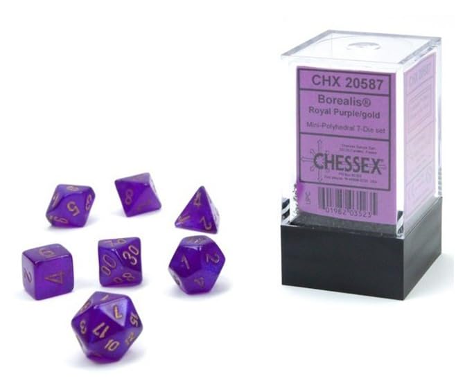 Chessex Dice Set - 10mm Borealis Purple/Gold Luminary Polyhedral Dice Set - Dungeons and Dragons D&D DND TTRPG Dice - Includes 7