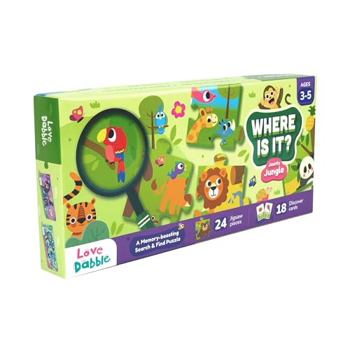 LoveDabble Search and Find Puzzle - Where is It? Jaunty Jungle | Toddler Puzzles Ages 3-5 | Animal Puzzle for Toddlers and Kids