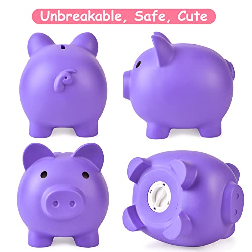 Pjdrllc Large Piggy Bank, Unbreakable Plastic Money Bank, Coin Bank For Girls And Boys, Large Size Piggy Banks, Practical Gifts For Birthday, Easter, Christmas (Purple)