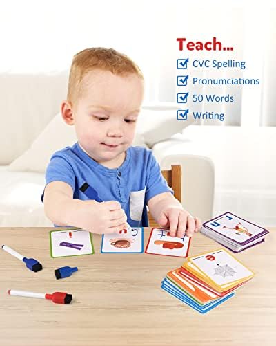 Coogam Cvc Sight Words Flashcards, Short Vowel Spelling Game, Preschool Kids Learning Sight Words Supplies, Montessori Educational Writing Reading Toy Gift For 3 4 5 Years Old