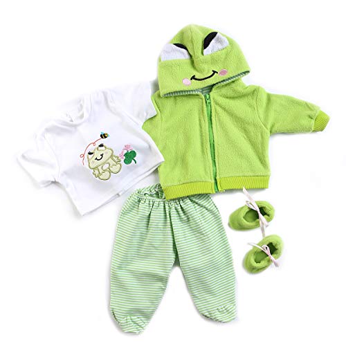 Reborn Baby Girl Boy Dolls Clothes 22 Inch 4 Pcs Sets Green Frog Outfit Fit 20-22' Newborn Dolls Clothes Accessories