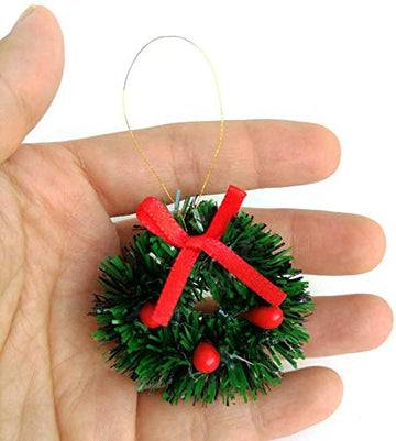 Aiffort 12pcs Funny Mini Christmas Wreaths for 1/12 Dollhouse Christmas Crafts Door D cor