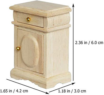 Miniature Bedside Cabinet 1:12 Dollhouse Furniture Nightstand Wooden Model Doll House Accessories For Mini Room Bedroom Scene Decoration (Wood)