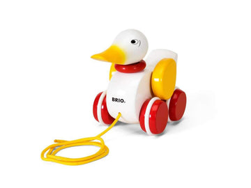 BRIO Pull Along Duck Toy - Engaging Wood Baby Toy for Toddlers 1+ | Flapping Wings | Medium Size | White | Model 30323