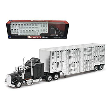 New Ray 1/43 Kenworth W900 Pot Belly Livestock Trailer - Silver, Model 15243, Durable PP Material