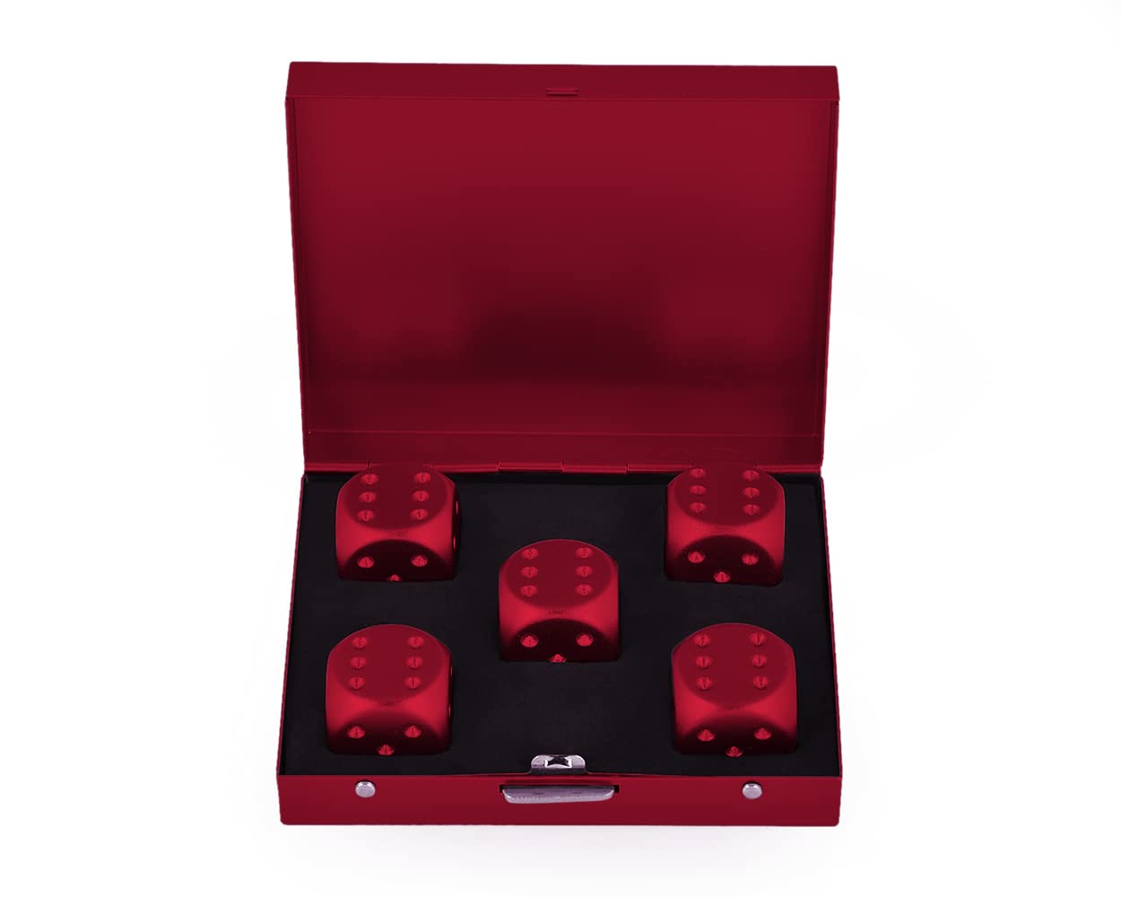 DS.DISTINCTIVE STYLE Aluminum Alloy Dice 5 Pieces 16mm Portable Metal Dices with Case 6 Sided Dice for Party Game (Red Square)