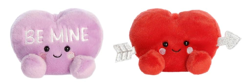 Aurora Palm Pals Valentine Heart 5'' Plush 2 Piece Bundle, Be Mine And Paolo Cupid
