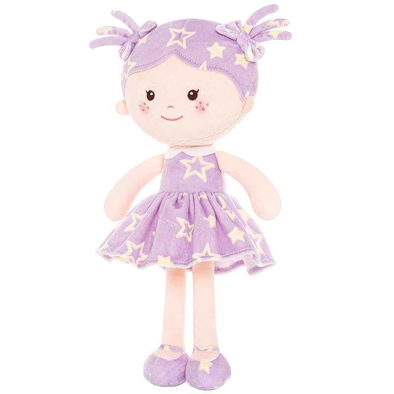 Onetoo Rag Doll Plush Baby Doll Soft Baby Doll For Girls First Baby Doll Plush Sleeping Cuddle Buddy Doll Wear Star Purple Sleeveless Dress 14'