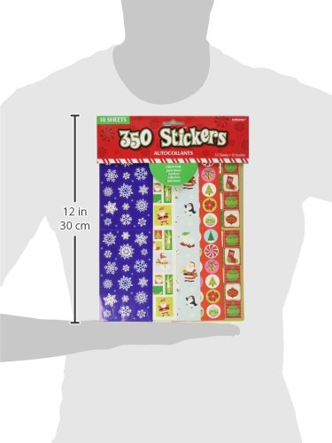 Amscan Christmas Paper Sticker Big Pack, 350 Stickers of Fun, 10 1/4 by 3, Multicolor