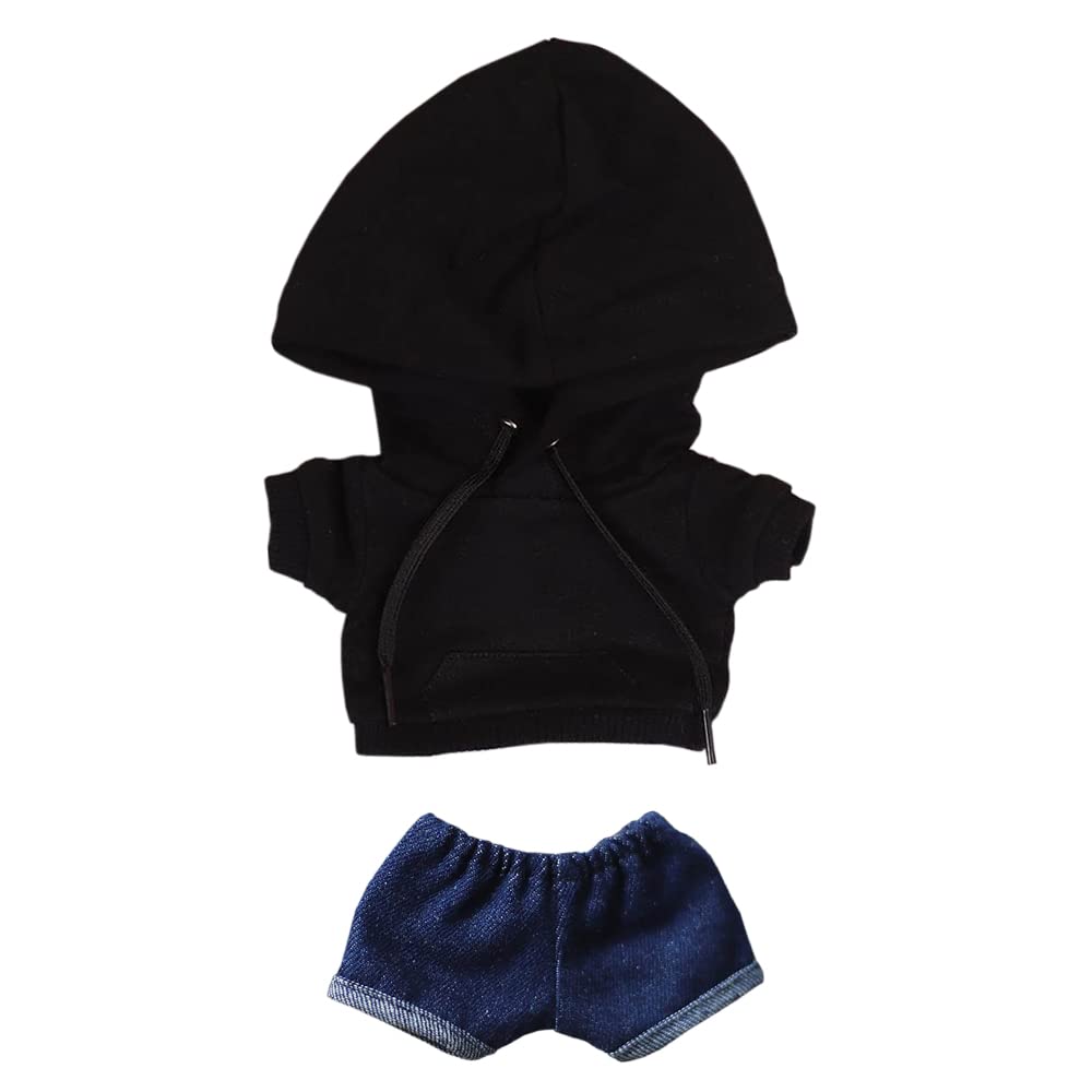 Niannyyhouse Black Hoodies With Pocket Dark Blue Jeans 7.8In(20Cm) Plush Humanoid Stuffed Doll Clothes (Black)