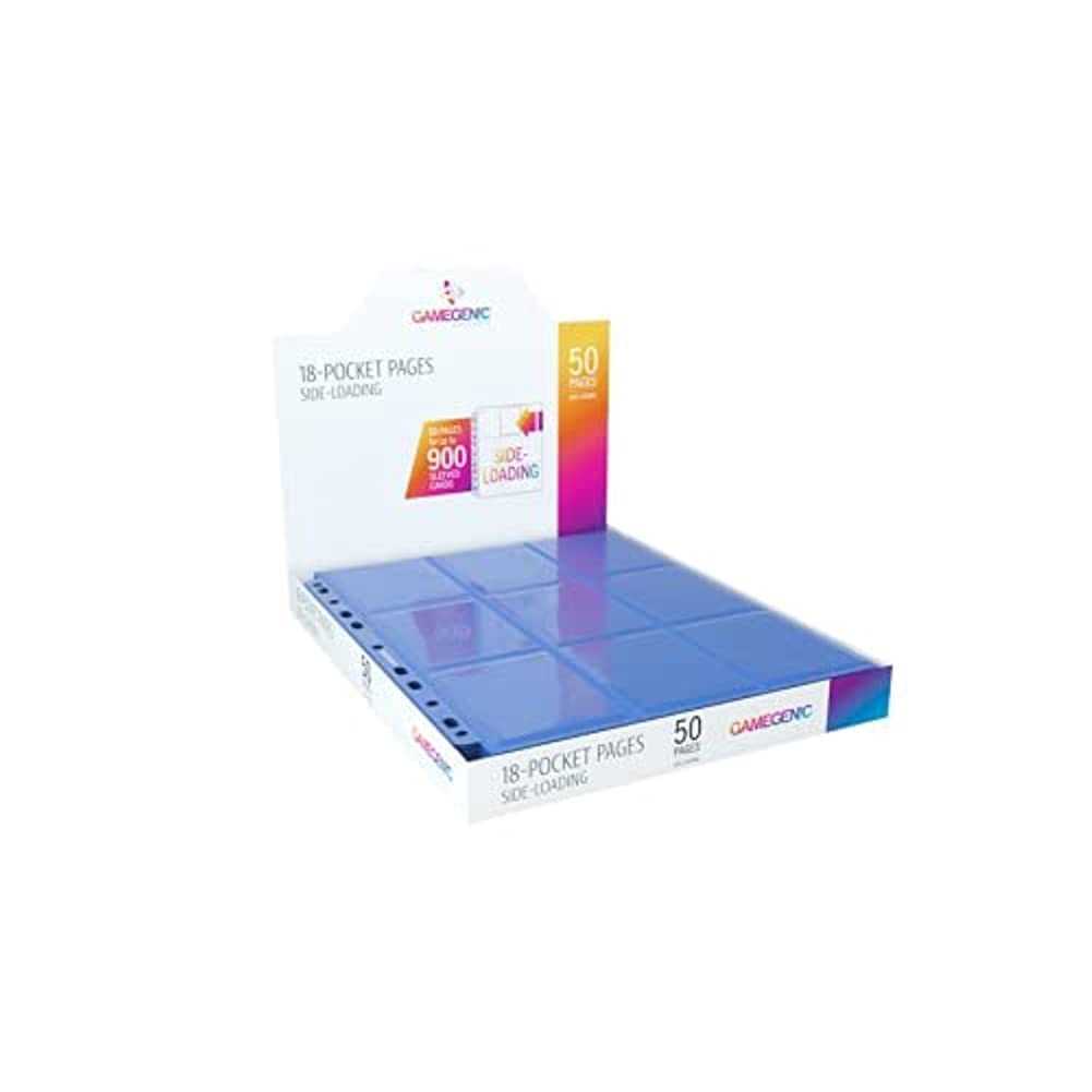 Gamegenic 18-Pocket Pages Side-Loading (50 Pack) | Holds Standard And Japanese Cards | Durable Trading Card And Collectible Card Game Organizer | Optimized For Double-Sleeved Cards | Blue | Gamegenic