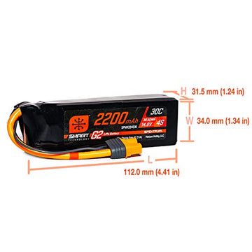 Spektrum 14.8V 2200mAh 4S 30C Smart LiPo G2: IC3, SPMX224S30, Medium