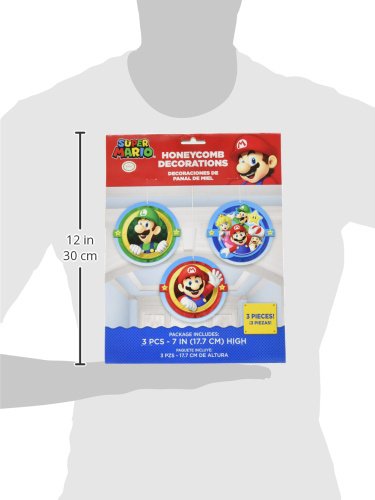 Amscan 291554 Super Mario Brothers Honeycomb Decorations, 3 pcs, Party Favor