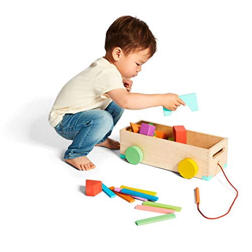 Lovevery | The Block Set | Solid Wood Building Blocks And Shapes + Wooden Storage Box, 70 Pieces, 18 Colors, 20+ Activities, Toddler Block Set And Converts Into A Pull Car, Ages 12 To 48+ Months
