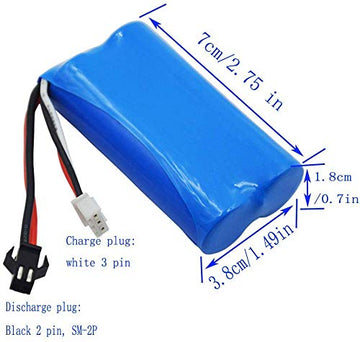 Blomiky 2 Pack H101 7.4V 2S 15C 1500mAh Battery with SM 2P Plug and USB Charger Cable for H105 H103 H101 Remote Control RC Boat