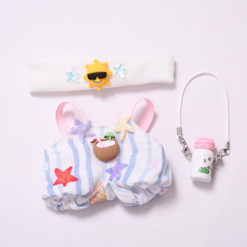 LYBHYQTII Clothes for 17cm Dolls Cute Style 3 Piece Set Including a Hats Clothes and Bottle Backpacks Fashion Dolls Outfit with enhanced Dolls Accessories for Play & Display - No Doll (White)