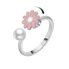COLORFUL BLING Delicate Silver Cubic Zirconia Daisy Flower Butterfly Fidget Anxiety Rings for Women Adjustable Open Sunflowers E