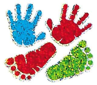 Jillson & Roberts Bulk Roll Prismatic Stickers, Mini Handprints - 100 Repeats