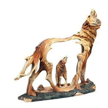 Unison Gifts Wolf Howling In The Wild Woodlike Bust Scene Carving Figurine, 7.5' H
