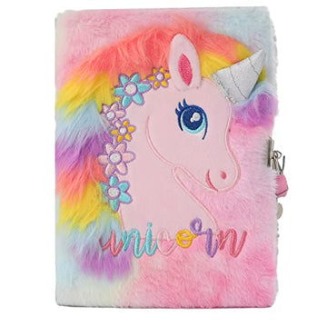 YOYTOO Unicorn Diary for Girls with Lock and Keys, Plush Unicorn Journal Notebook for Kids, Secret Lock Diary with 160 Lined Pag