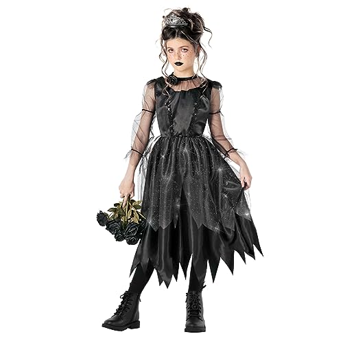 Morph Kids Gothic Witch Costume For Girls - Black Witch Dress For Kids - Spooky Halloween Outfit For Girls, Small