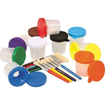 No-Spill Cups & Coordinating Brushes, Assorted Colors, 10/Set