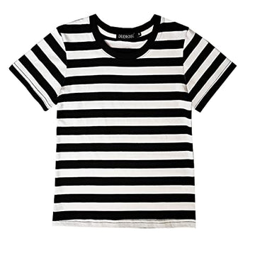 Deerose Black White Striped Shirt Unisex Kids Halloween Prisoner Costume Short Sleeve Summer Basic Top 11-12 Years