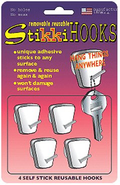 StikkiWorks Removable/Reusable StikkiHOOKS, 4/Pack (STK03020)