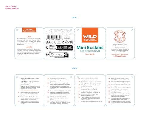 Wild Republic Ecokins Mini, Bee, Stuffed Animal, 8 Inches, Gift For Kids, Plush Toy, Made From Spun Recycled Water Bottles, Eco