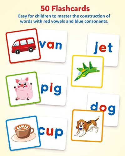 Coogam Wooden Short Vowel Spelling Games Learn to Spell CVC Sight Words Educational Flashcards Fine Motor Montessori Alphabet Toy Gift for Kids 3 4 5 Years Old