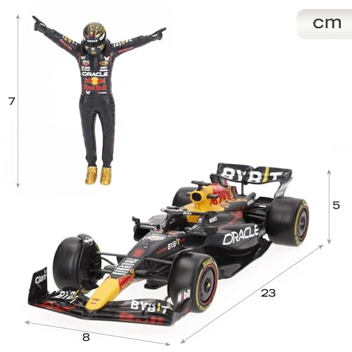 Bburago Die-Cast Car 1:24 Scale Red Bull RB19 with Verstappen #1 Figure, Model 18-28036, Metal Construction
