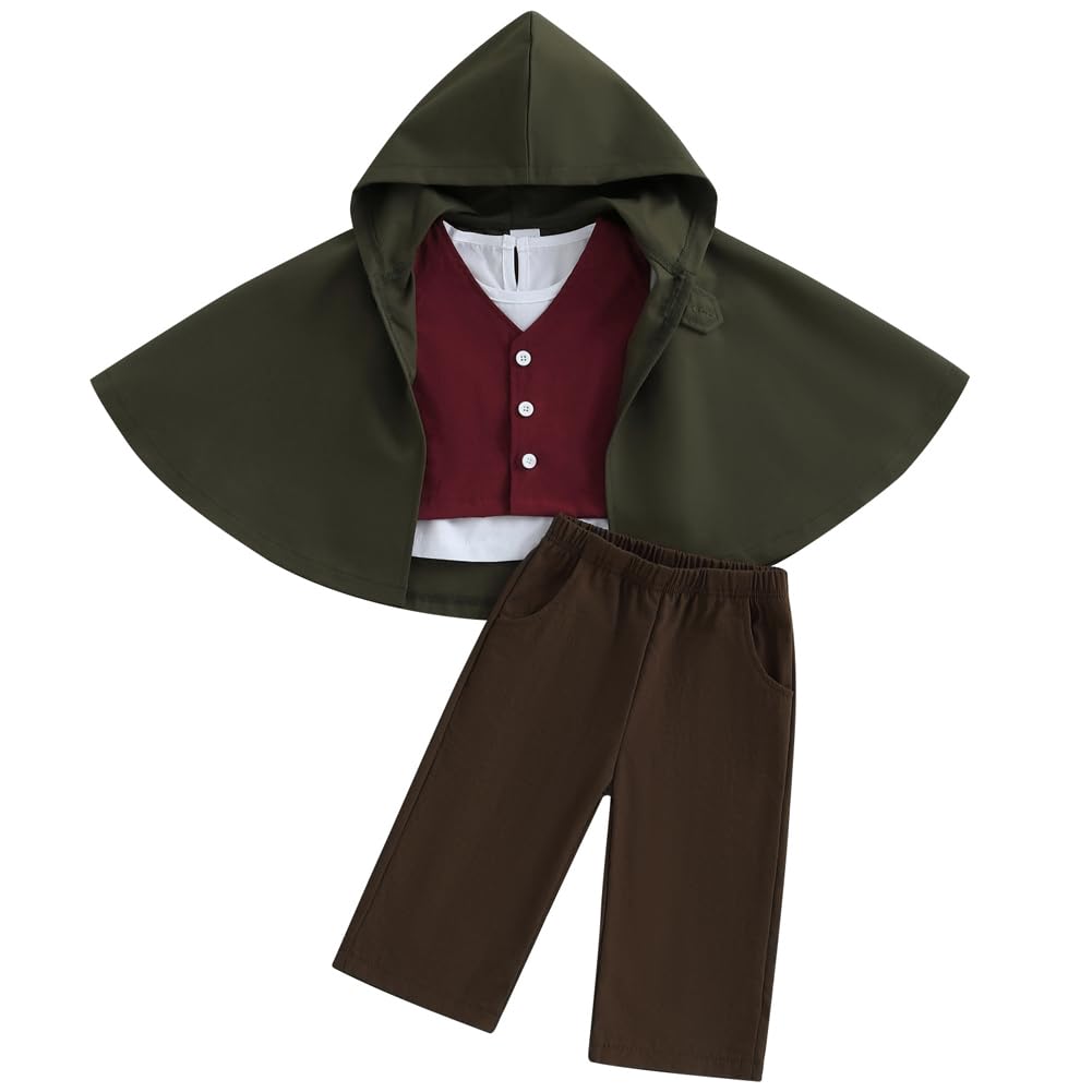 Infant Toddler Baby Boys Halloween Costume Medieval Ring Bearer Long Sleeve Shirt Vest Cloak and Pants 4pcs Outfit Set (Green, 1